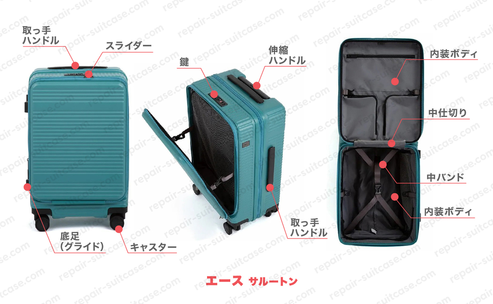エース サルトン（ACE SALUTON）スーツケース修理のポイントを図解で解説