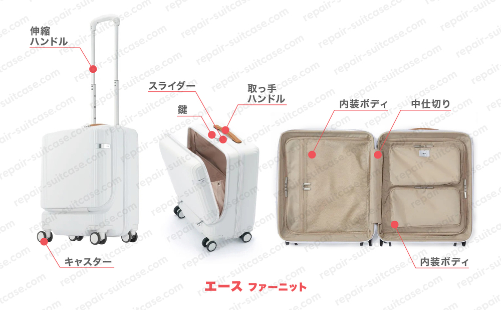 エース ファーニット（ACE FURNIT）スーツケース修理のポイントを図解で解説