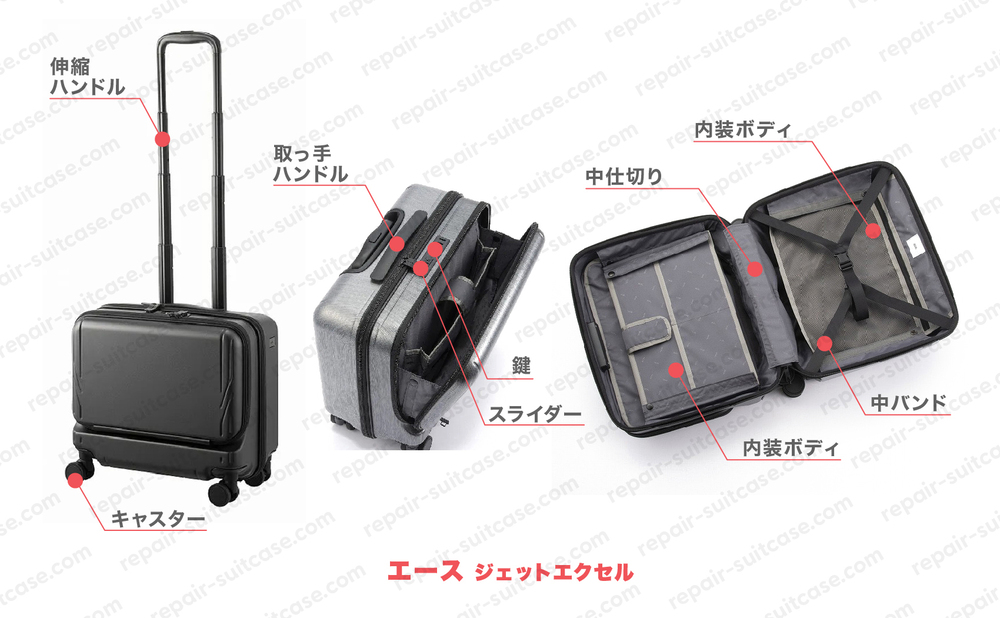 エース ジェットエクセル（ACE JETEXCEL）スーツケース修理のポイントを図解で解説