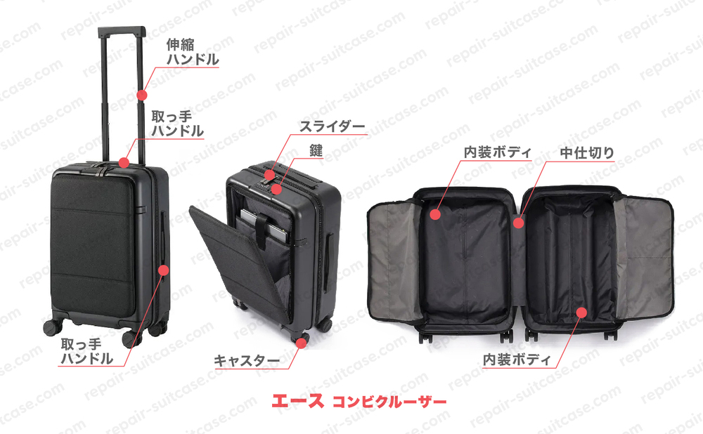 エース コンビクルーザー（ACE COMBICRUISER）スーツケース修理のポイントを図解で解説