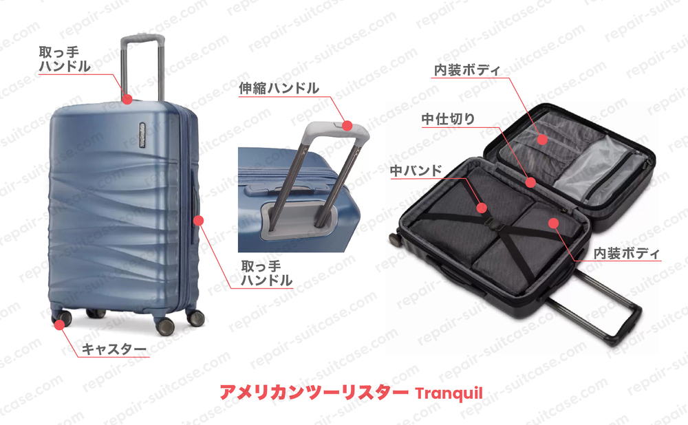 アメリカンツーリスター トランクイル（AMERICAN TOURISTER TRANQUIL）スーツケース修理のポイントを図解で解説