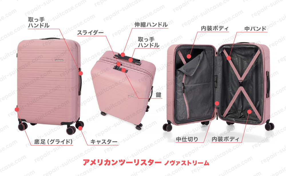 アメリカンツーリスター ノバストリーム（AMERICAN TOURISTER NOVASTREAM）スーツケース修理のポイントを図解で解説