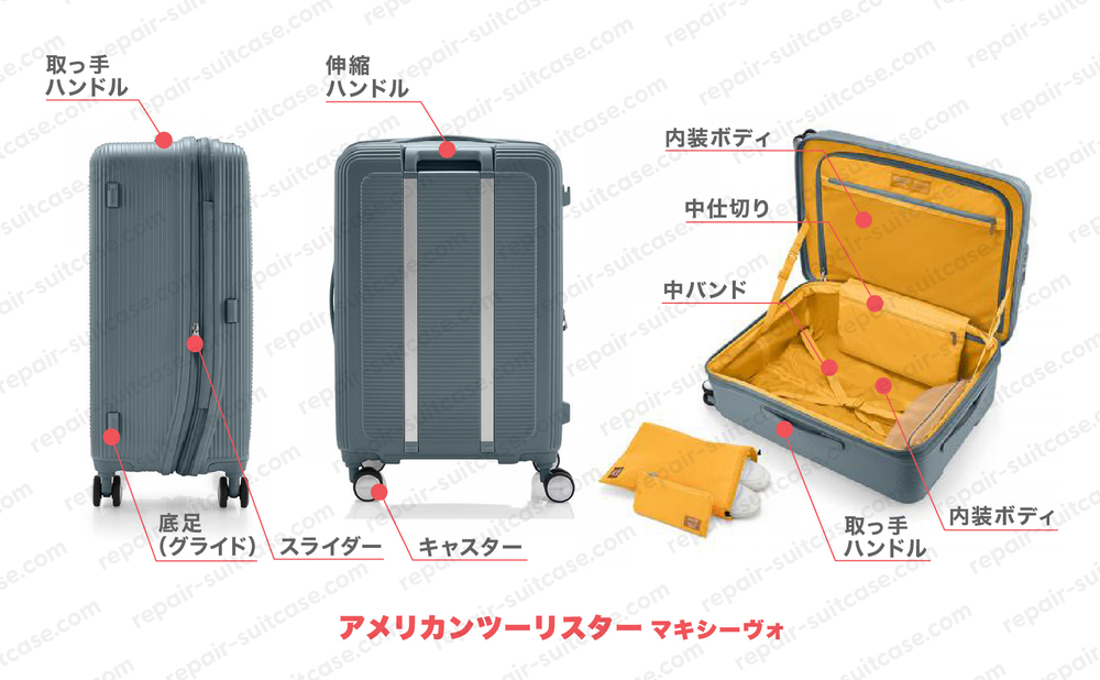 アメリカンツーリスター マキシヴォ（AMERICAN TOURISTER MAXIVO）スーツケース修理のポイントを図解で解説