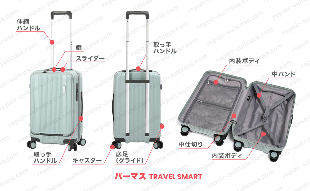 バーマス トラベルスマート（BERMAS TRAVEL SMART）スーツケース修理のポイントを図解で解説