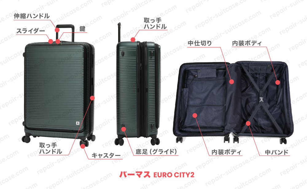 バーマス ユーロシティ2（BERMAS EUROCITY2）スーツケース修理のポイントを図解で解説
