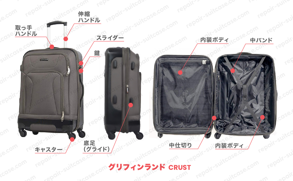 グリフィンランド クラスト（GRIFFINLAND CRUST）スーツケース修理のポイントを図解で解説