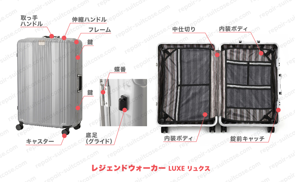 レジェンドウォーカー リュクス（LEGENDWALKER LUXE）スーツケース修理のポイントを図解で解説