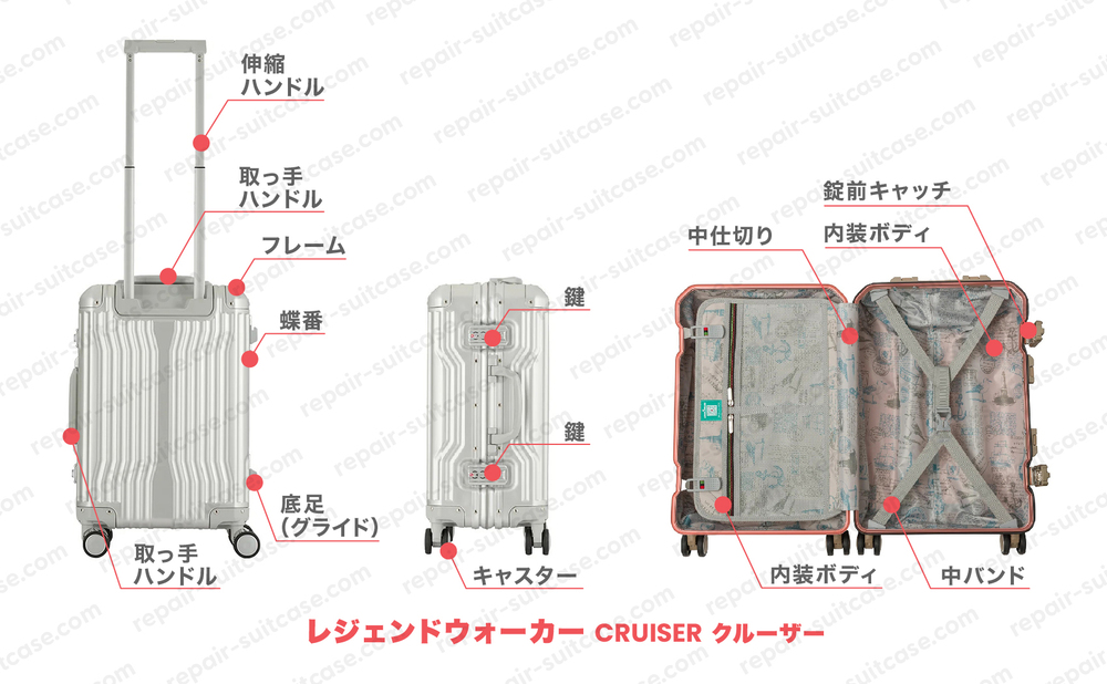 レジェンドウォーカー クルーザー（LEGENDWALKER CRUISER）スーツケース修理のポイントを図解で解説