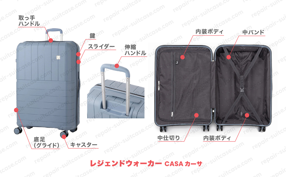 レジェンドウォーカー カーサ（LEGENDWALKER CASA）スーツケース修理のポイントを図解で解説