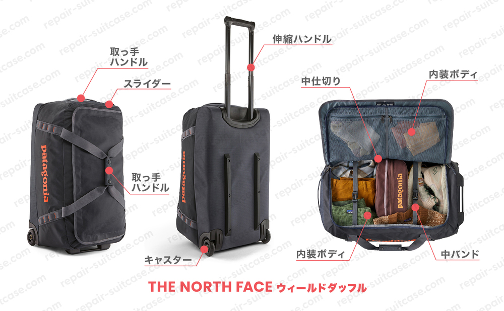ノースフェイス ウィールドダッフル（NORTHFACE WHEELEDDUFFE）スーツケース修理のポイントを図解で解説