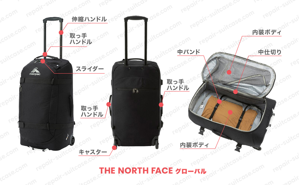 ノースフェイス グローバル（NORTHFACE GLOBAL）スーツケース修理のポイントを図解で解説