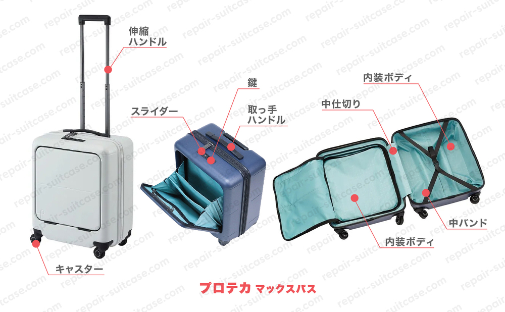 プロテカ マックスパス（PROTECA MAXPASS）スーツケース修理のポイントを図解で解説