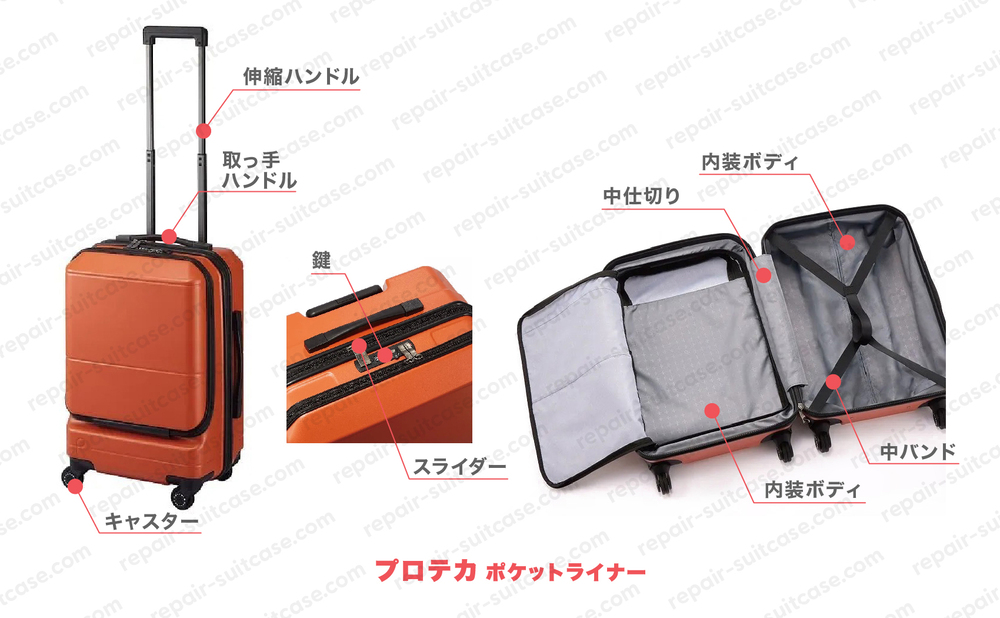 プロテカ ポケットライナー（PROTECA POCKETLINER）スーツケース修理のポイントを図解で解説
