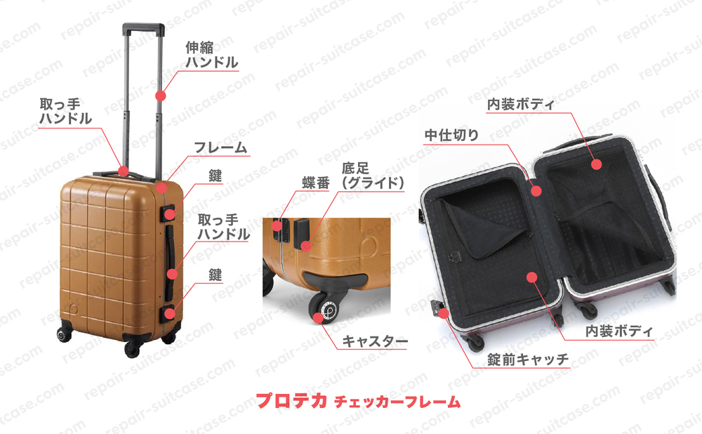 プロテカ チェッカーフレーム（PROTECA CHECKERFRAME）スーツケース修理のポイントを図解で解説