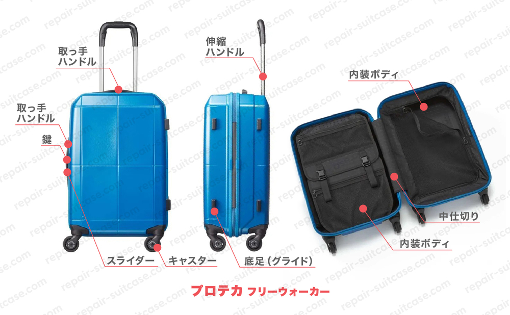 プロテカ コア（PROTECA CORE）スーツケース修理のポイントを図解で解説