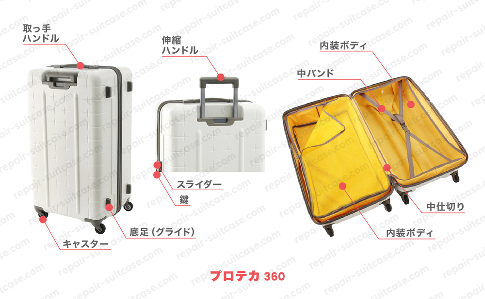 プロテカ 360（PROTECA 360）スーツケース修理のポイントを図解で解説