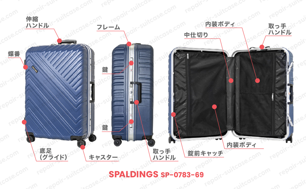 スポルディング SP 0783 69（SPALDINGS SP 0783 69）スーツケース修理のポイントを図解で解説